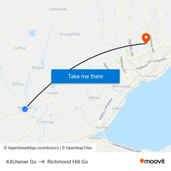 Kitchener Go to Richmond Hill Go map