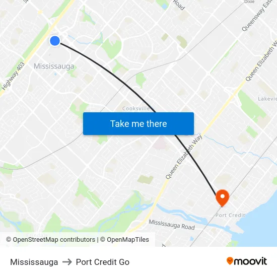 Mississauga to Port Credit Go map