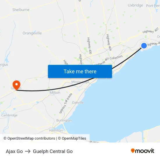 Ajax Go to Guelph Central Go map