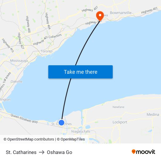 St. Catharines to Oshawa Go map