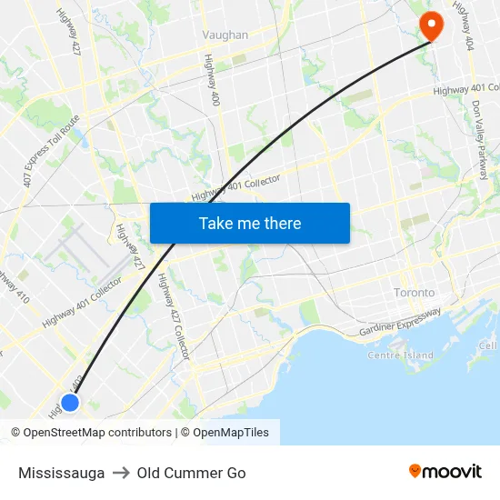 Mississauga to Old Cummer Go map