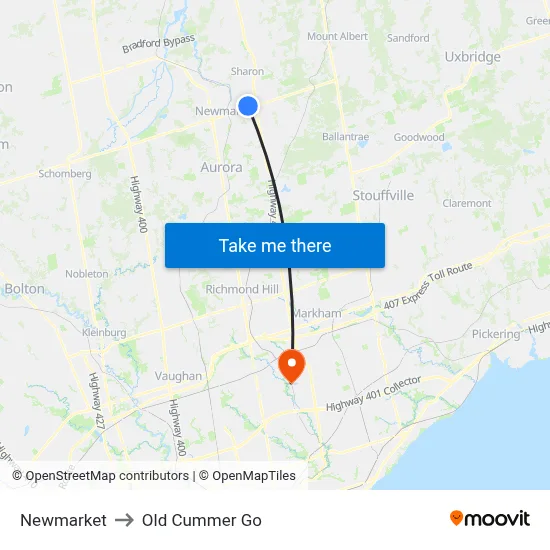 Newmarket to Old Cummer Go map