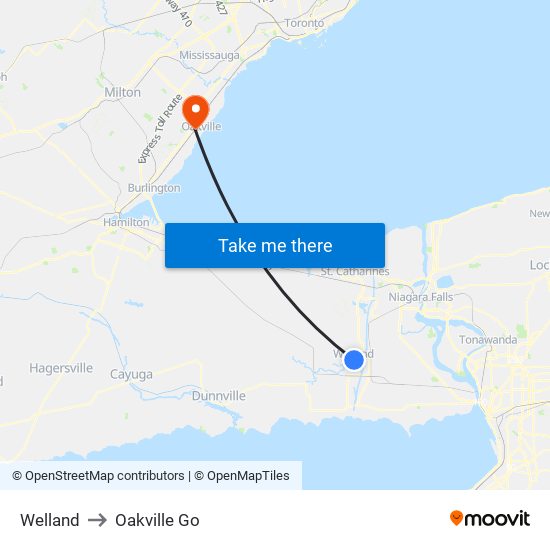 Welland to Oakville Go map