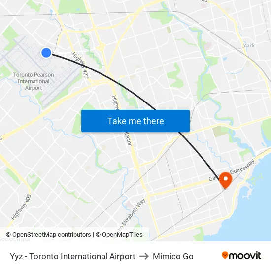 Yyz - Toronto International Airport to Mimico Go map