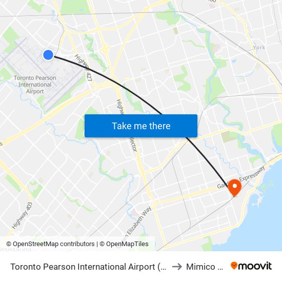 Toronto Pearson International Airport (Yyz) to Mimico Go map