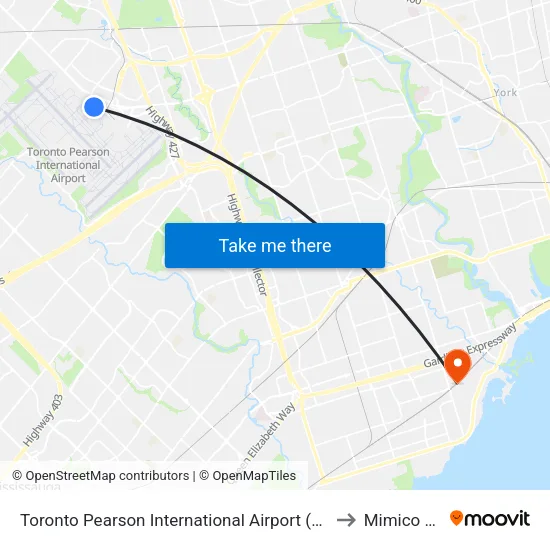 Toronto Pearson International Airport (Yyz) to Mimico Go map