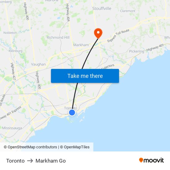 Toronto to Markham Go map
