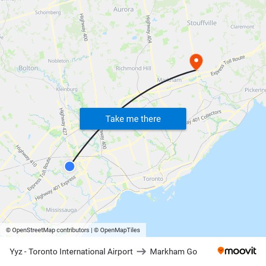 Yyz - Toronto International Airport to Markham Go map