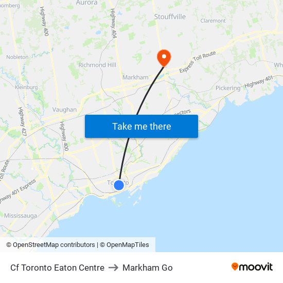 Cf Toronto Eaton Centre to Markham Go map