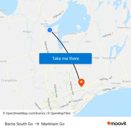 Barrie South Go to Markham Go map