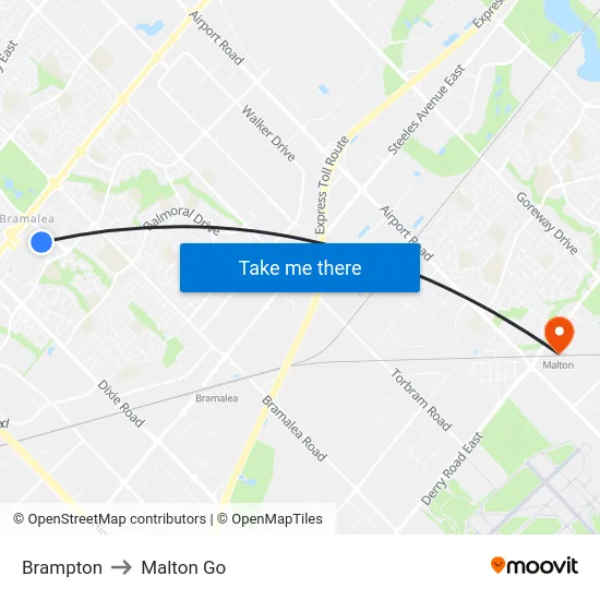 Brampton to Malton Go map
