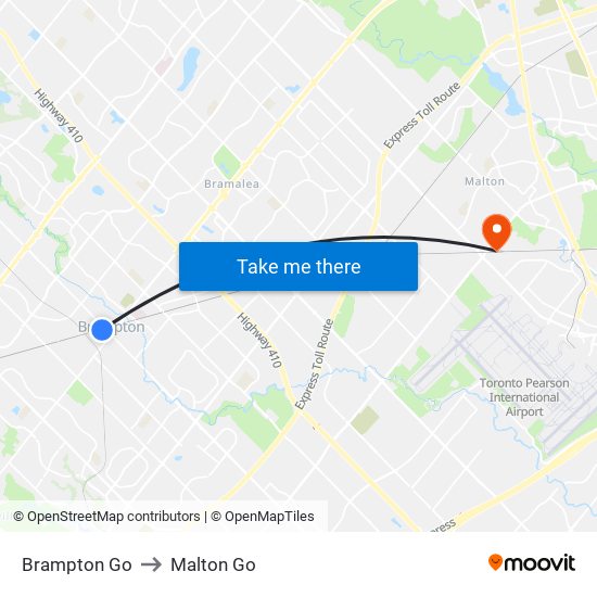 Brampton Go to Malton Go map