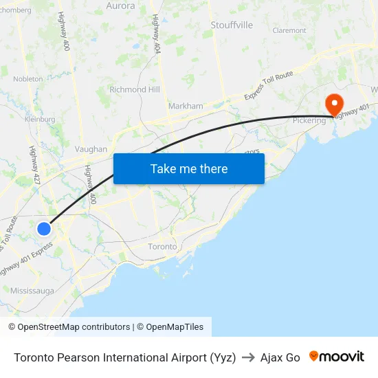 Toronto Pearson International Airport (Yyz) to Ajax Go map