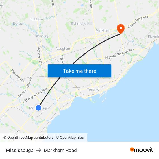 Mississauga to Markham Road map