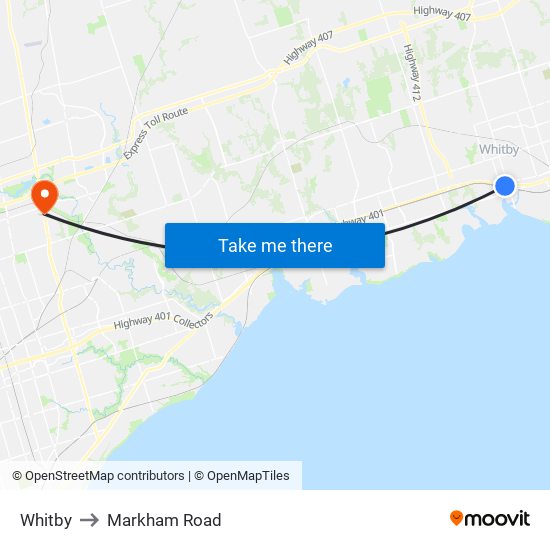 Whitby to Markham Road map