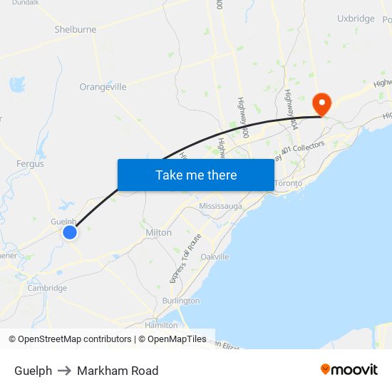 Guelph to Markham Road map