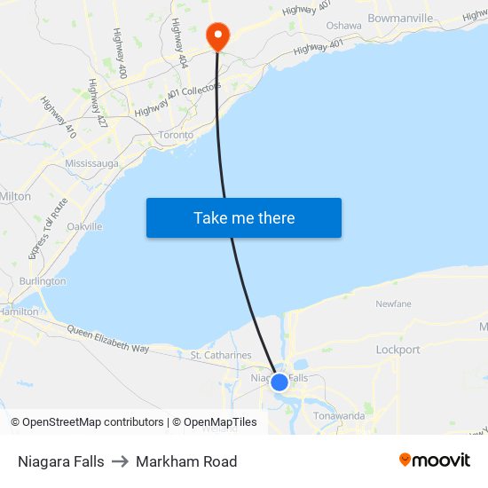 Niagara Falls to Markham Road map