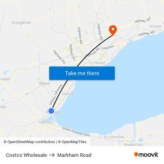 Costco Wholesale to Markham Road map