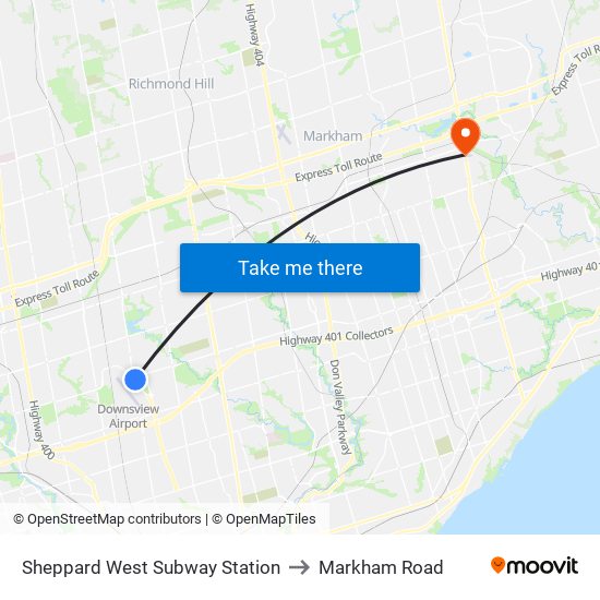 Sheppard West Subway Station to Markham Road map