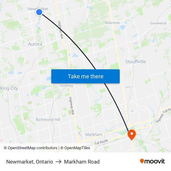 Newmarket, Ontario to Markham Road map