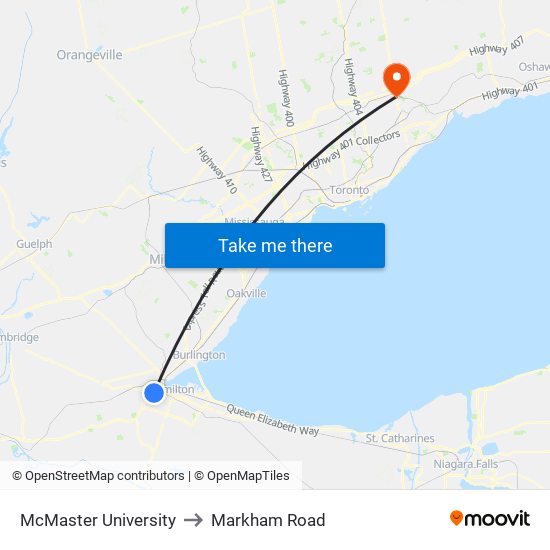 McMaster University to Markham Road map