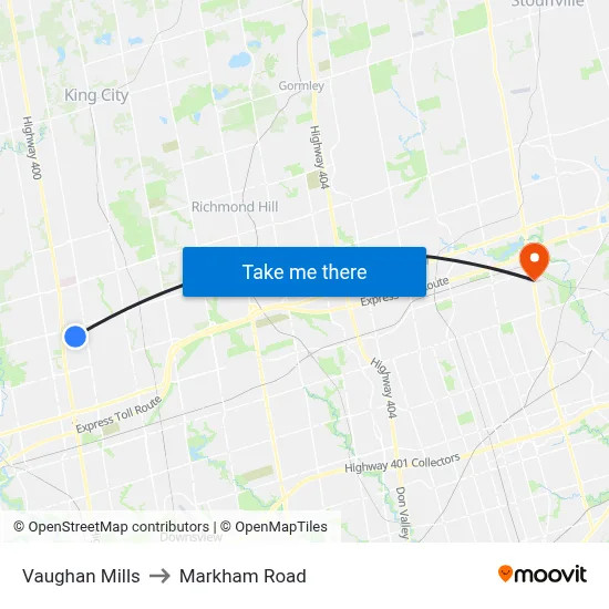 Vaughan Mills to Markham Road map