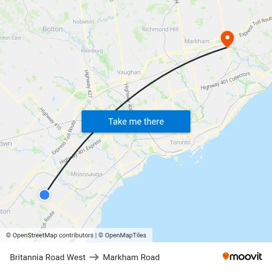 Britannia Road West to Markham Road map