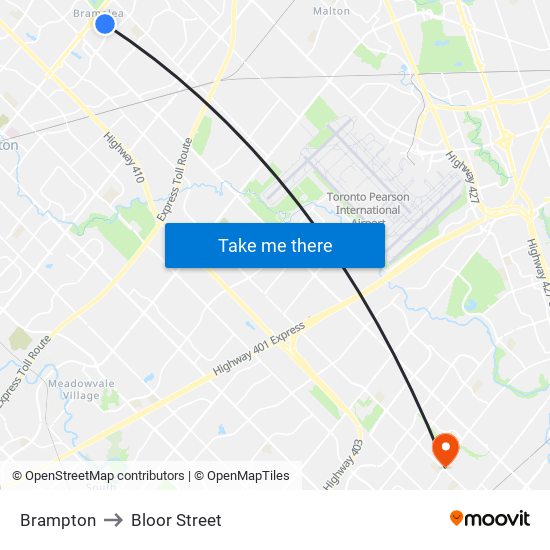 Brampton to Bloor Street map