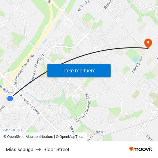 Mississauga to Bloor Street map