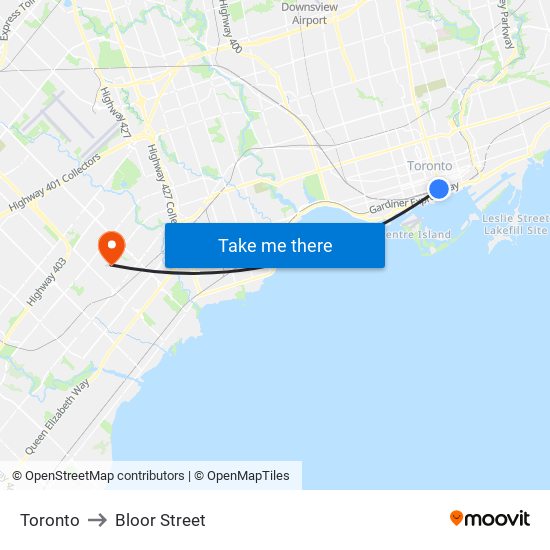 Toronto to Bloor Street map