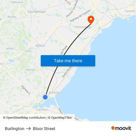 Burlington to Bloor Street map
