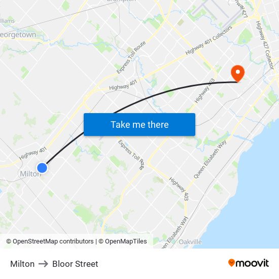 Milton to Bloor Street map