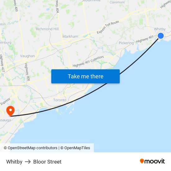Whitby to Bloor Street map