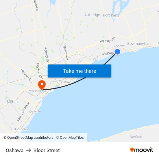 Oshawa to Bloor Street map