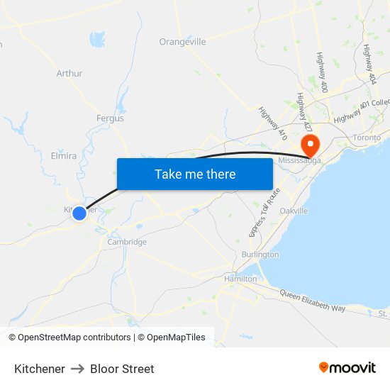 Kitchener to Bloor Street map
