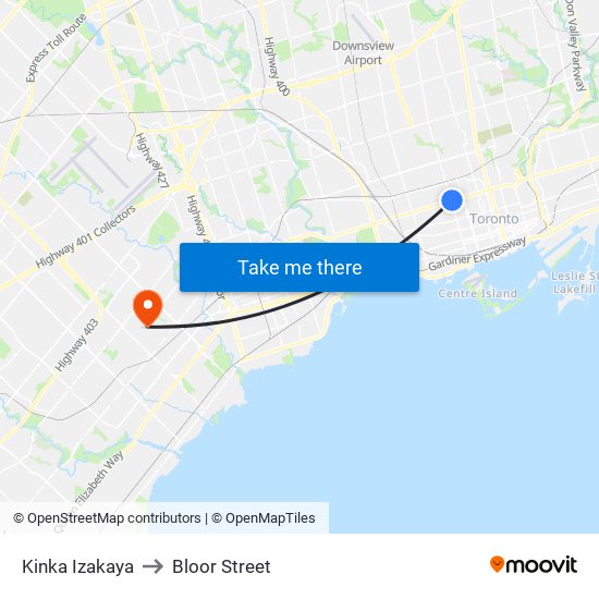 Kinka Izakaya to Bloor Street map