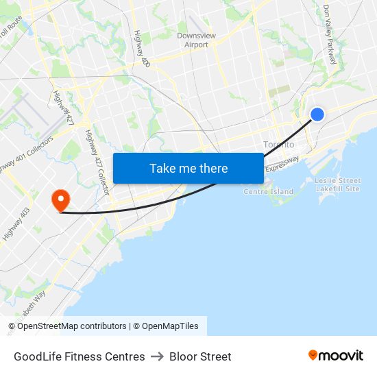GoodLife Fitness Centres to Bloor Street map