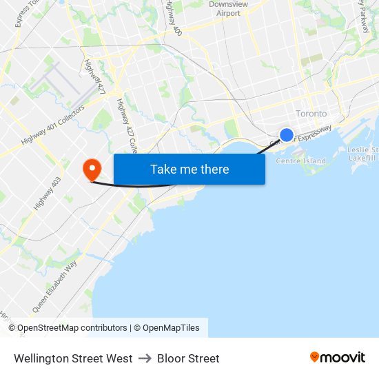 Wellington Street West to Bloor Street map