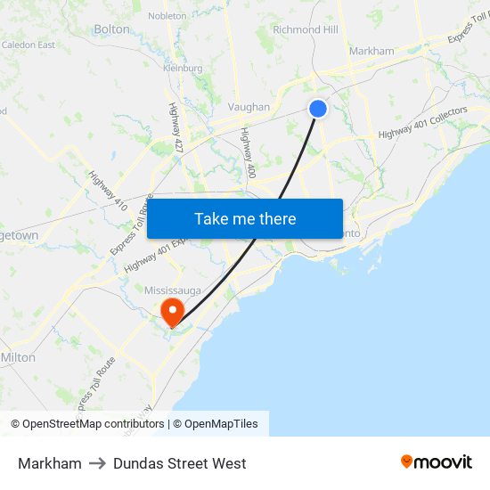 Markham to Dundas Street West map