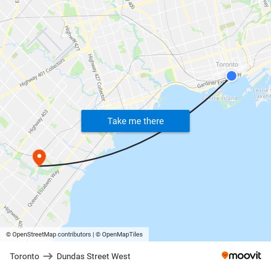 Toronto to Dundas Street West map