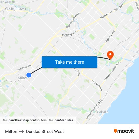Milton to Dundas Street West map