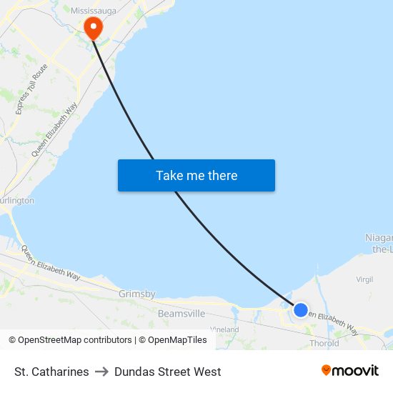 St. Catharines to Dundas Street West map