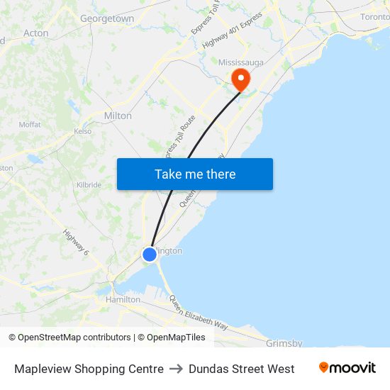 Mapleview Shopping Centre to Dundas Street West map