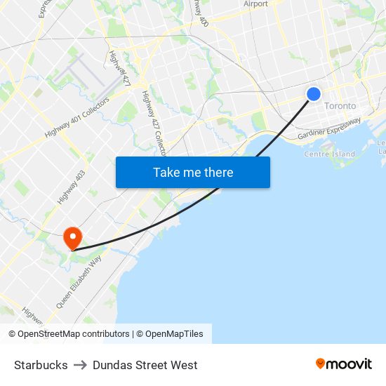 Starbucks to Dundas Street West map