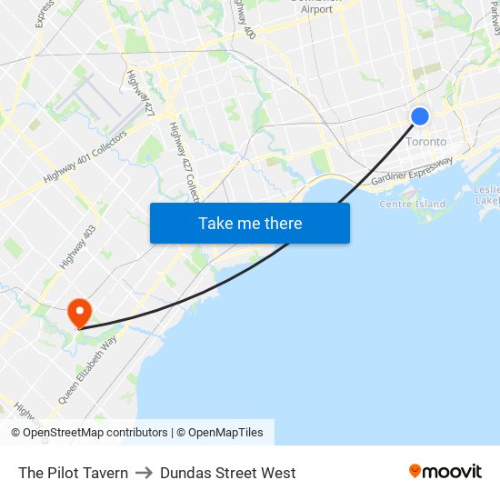 The Pilot Tavern to Dundas Street West map