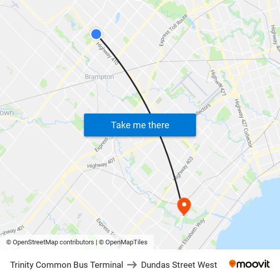 Trinity Common Bus Terminal to Dundas Street West map