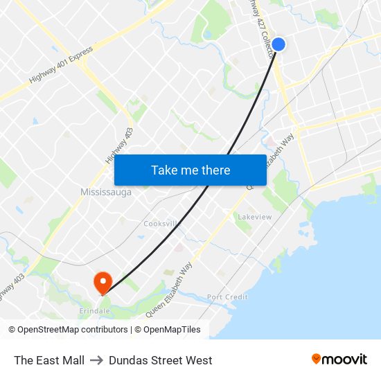 The East Mall to Dundas Street West map