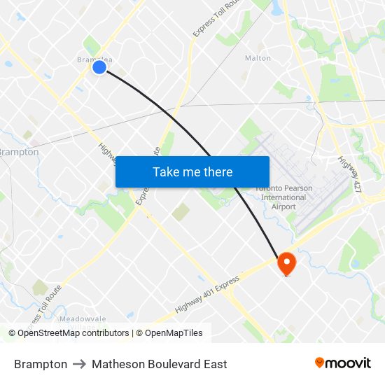 Brampton to Matheson Boulevard East map