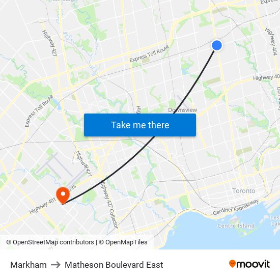 Markham to Matheson Boulevard East map