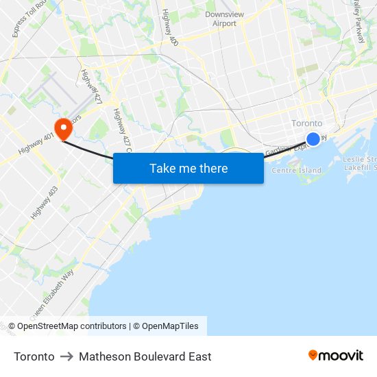Toronto to Matheson Boulevard East map